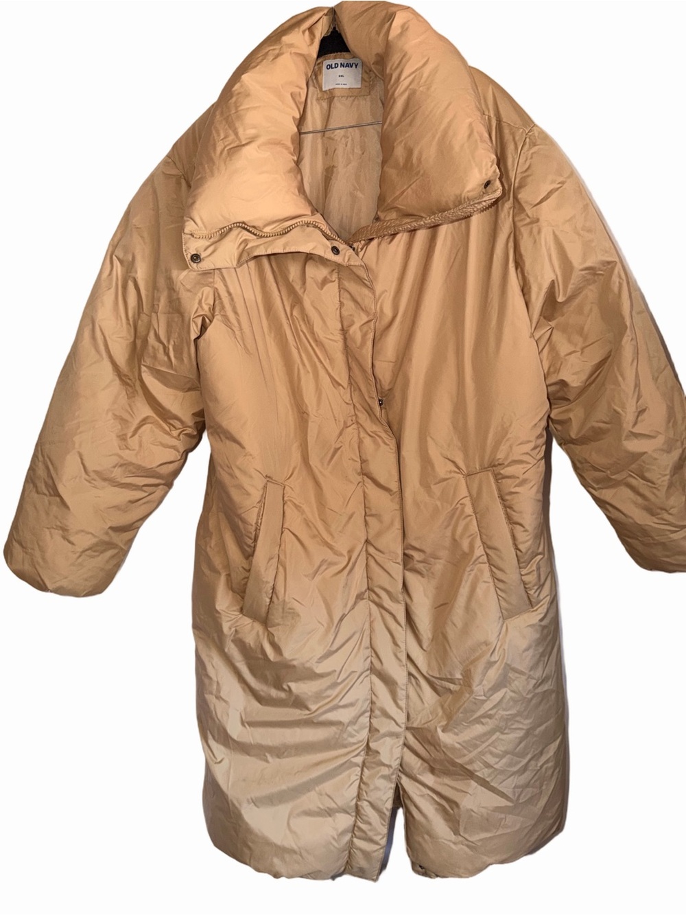 Old Navy Tan Long Puffer Jacket, SZ XXL, PTP 29”, L52”